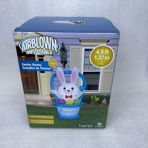 Easter Gemmy Airblown Inflatable LED Yard Decor Bunny Blue Basket 4.5ft NEW